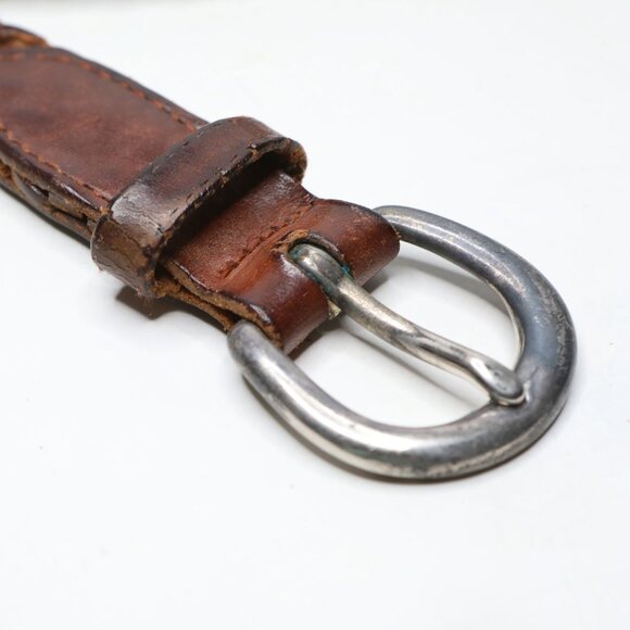 Vintage Fossil Brown Braided Leather Belt Silver Round Buckle Dark Academia LG - Picture 8 of 11